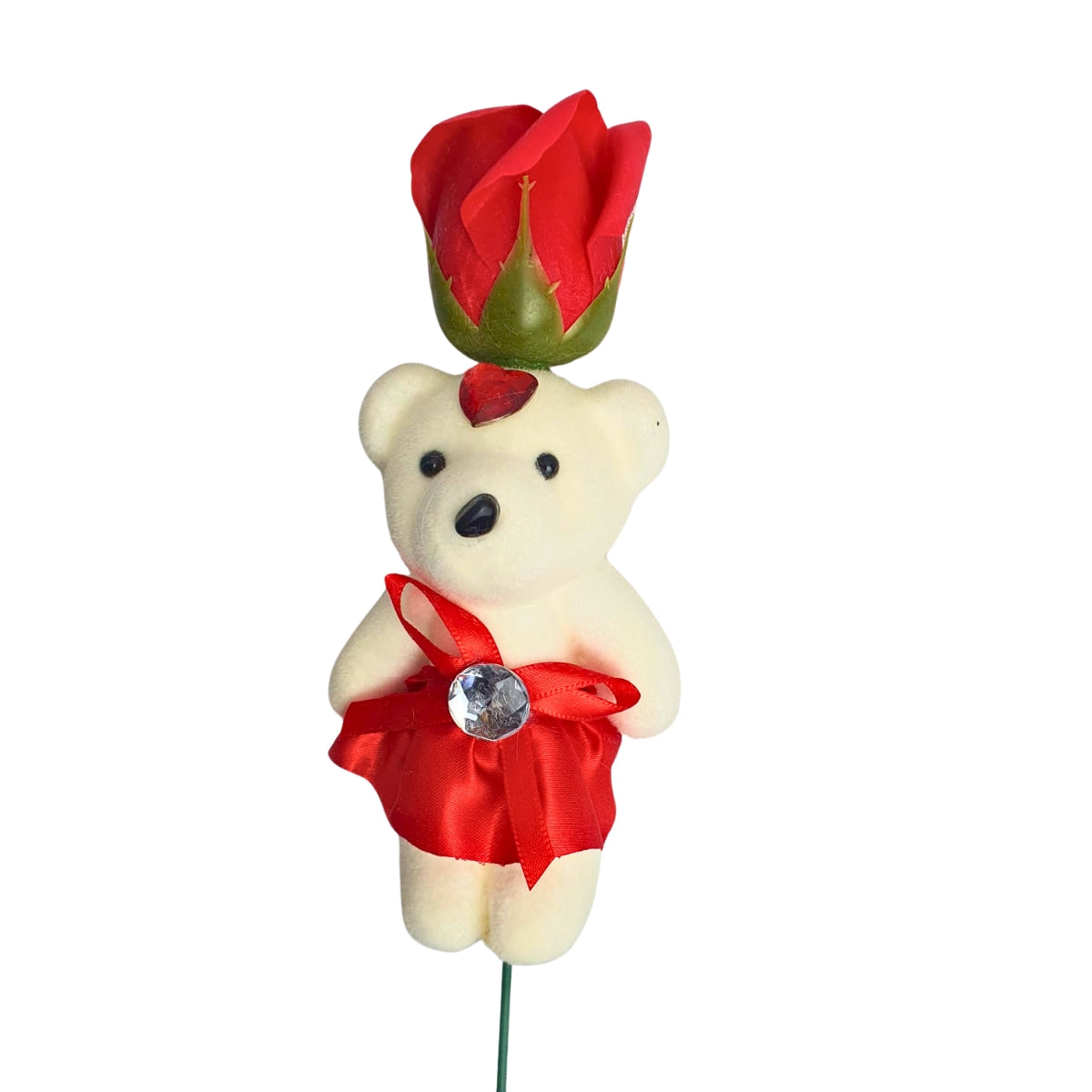 Botão de Rosa Vermelha com Ursinho Bege - Dia dos Namorados Botão de Rosa Vermelha com Ursinho Bege - Dia dos Namorados